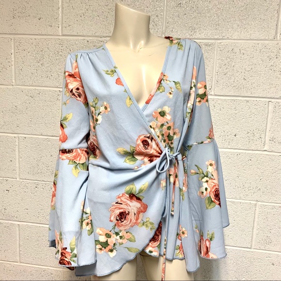 miley + molly Tops - MILEY + MOLLY  XL bell sleeve wrap blouse …